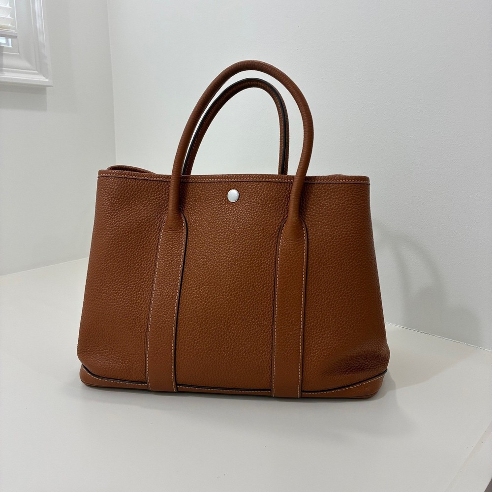 Top Handle Bag in Brown Vegan-Leather with Canvas Lining